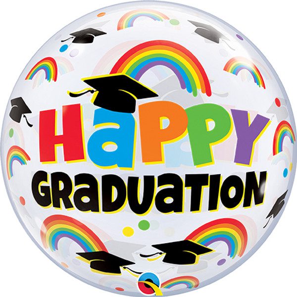 Qualatex 22 inch Graduation Caps & Rainbows Bubble Balloon_24896-500__04419